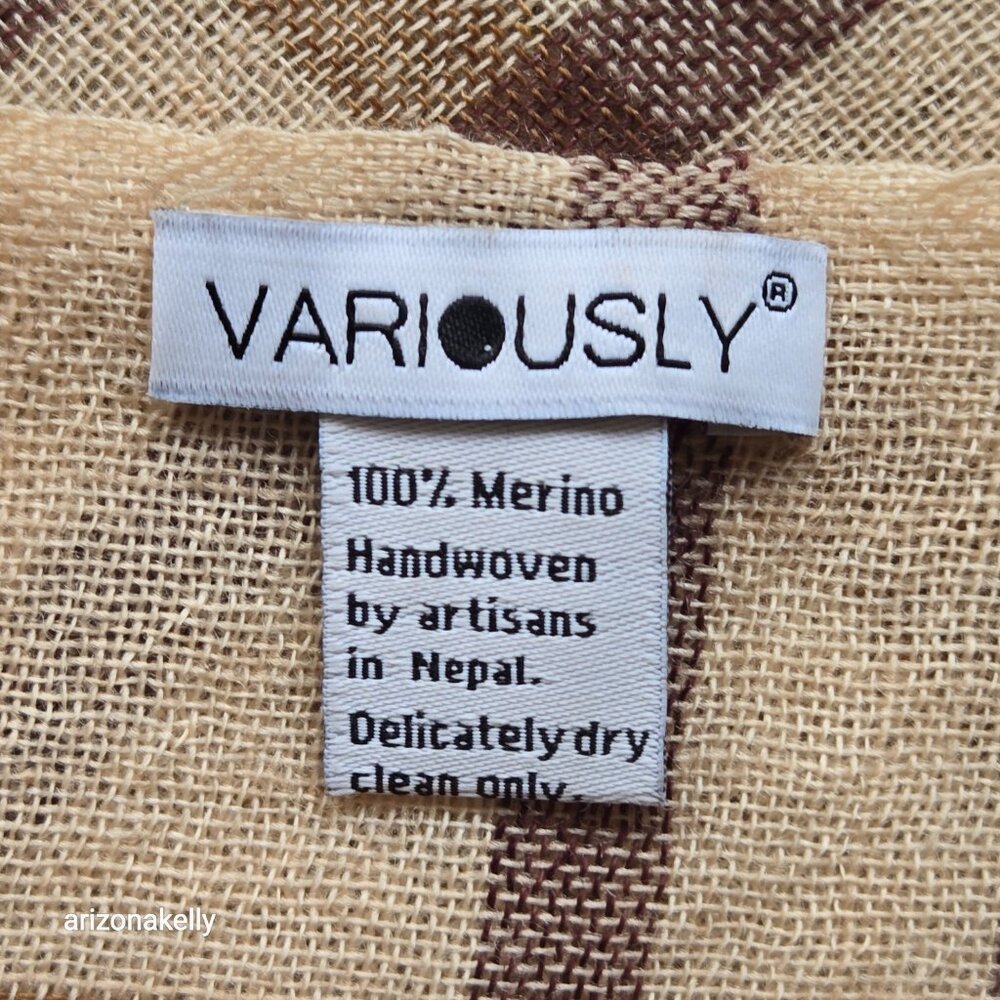 NWOT 100% Merino Wool Woven Tan Plaid Scarf Wrap Lightweight Variously - Picture 2 of 10